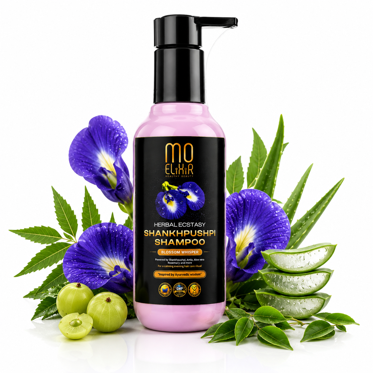 MoElixir Herbal Ecstasy Shankhpushpi Shampoo – Premium Ayurvedic Hair Care Ritual (200ml)